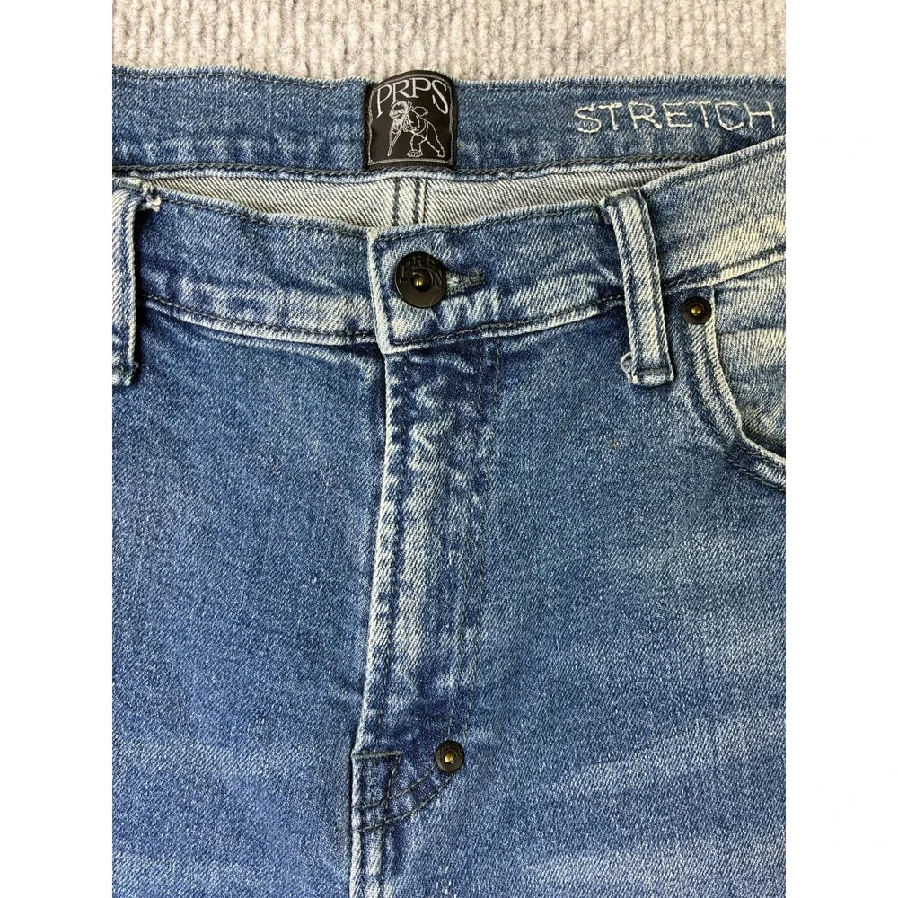 PRPS Mens Jeans 36x33 Indigo Blue Stretch Slim Tapered Distressed E87P316FS